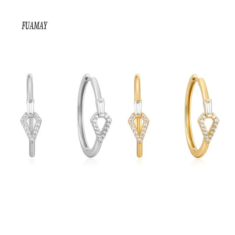 Женские серьги-кольца FUAMAY 925 из стерлингового серебра 18 карат с позолоченными фианитами