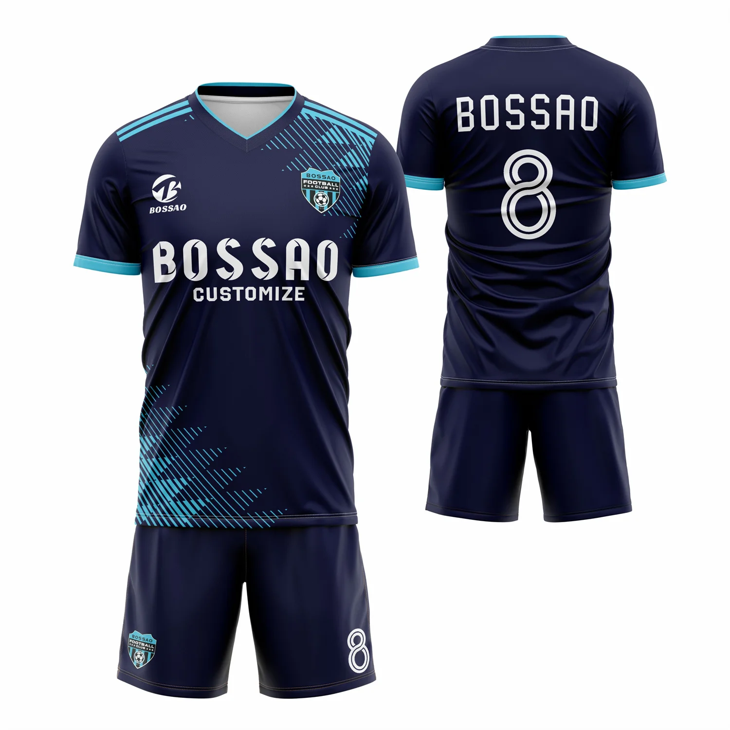 Custom Sublimation Print Soccer Jersey Latest Blue Polyester Adults Male Leisure Soccer Uniforms for Team Training Wear