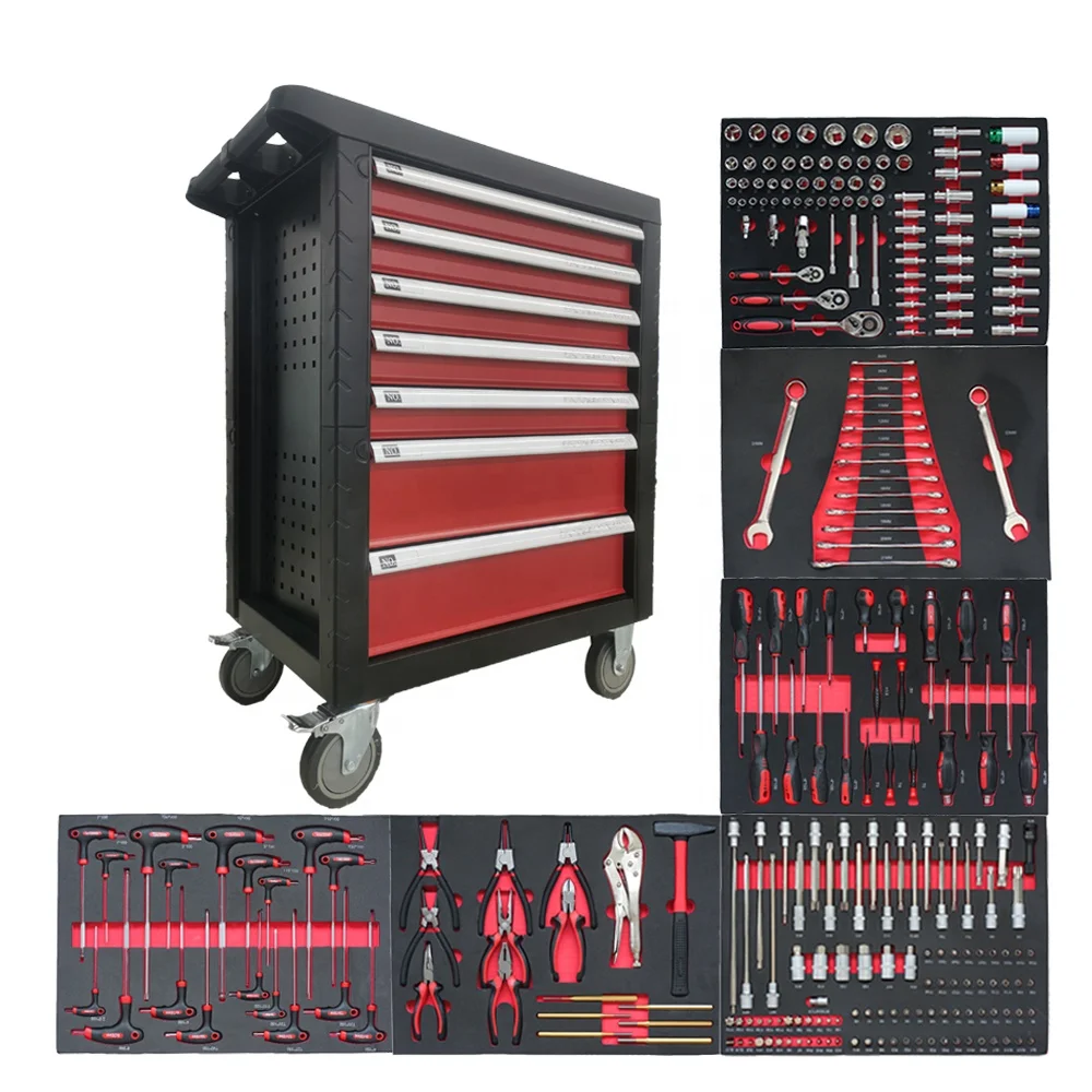 CE 7 Drawer 31' Rolling Tool Cart Heavy Duty Tool Chest With Mechanic 258 pcs Tool Sets For Repair Shop