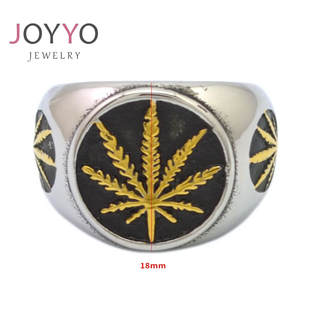 Stainless Steel Gold Hip Hop Hemp Leaf Ring Vintage Personality Punk Rock Band Jewelry for Men