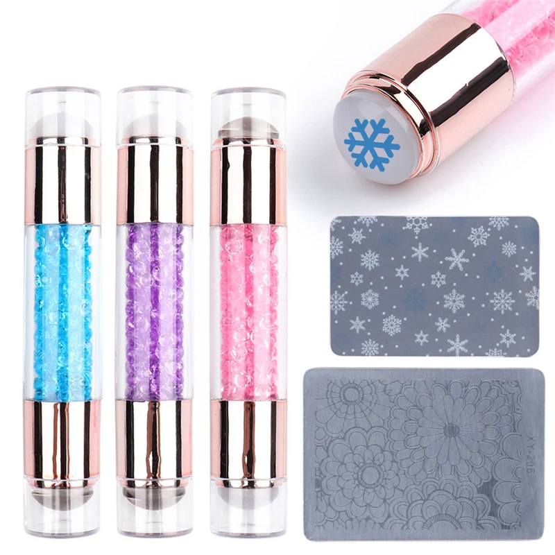 NAP014  double head silicone Nail Art Stamping Kit with scraper for nails stamper  manicure set tools