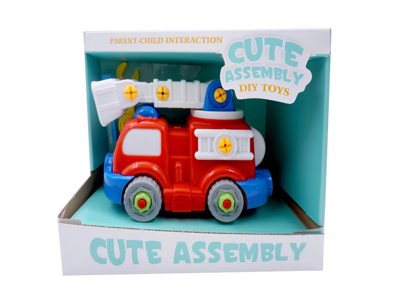 2022 Diy assembly removable Fire engine apart kids educational toys with electric drill or manual rotation table game