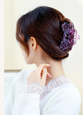 Wholesale Korean Female Large Hollow Flower Grasping Clip Transparent Claw Clips Hair Accessories plain Eco Plastic  Resin Claw