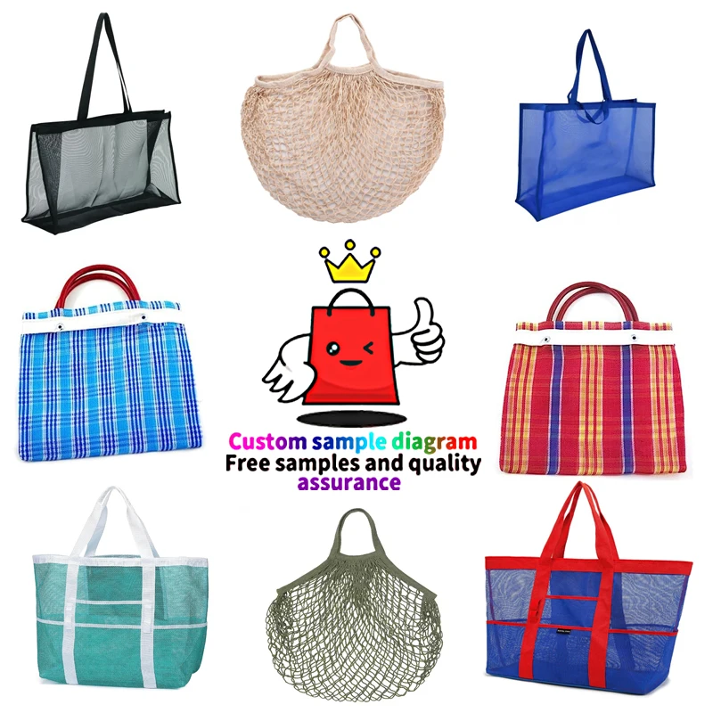 Customized Label Colorful Net Crochet Reusable Shopping French Grocery Tote Cotton Mesh Bag Farmers Bag