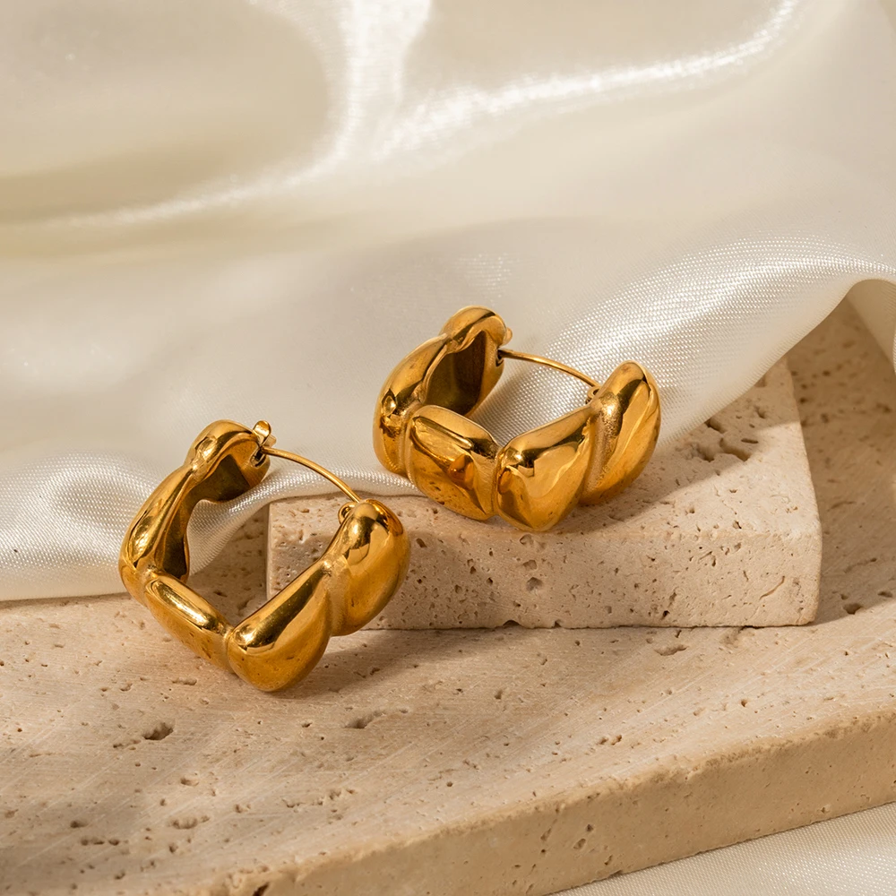 Handmade Metal Square Bead Ear Buckle 18k Gold Plated Stainless Steel Waterproof Tarnish Free Earrings For Women
