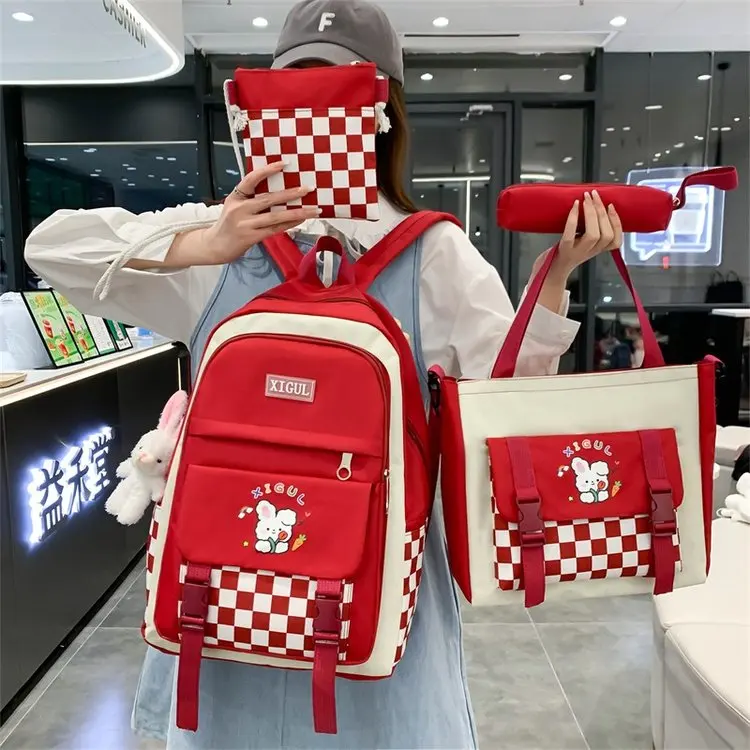 Trending 4 in 1 Check Pattern Wholesale School Student Backpack Bags girls