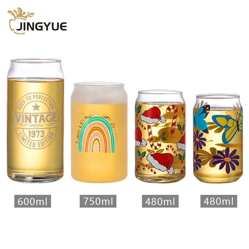 Custom Logo 13oz 16oz 25oz Sublimation Blank Soda Can Shaped Beer Glass Cola Drinking Glass with Lid and Straw for for Kitchen