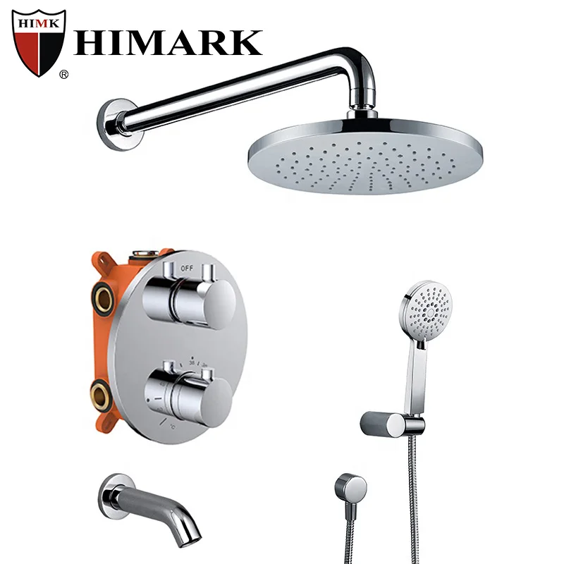 Contemporary in wall shower mixer system wall mounted shower set 5 handle brass bathroom thermostatic mixer bath & shower faucet
