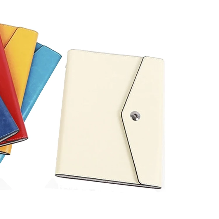 High quality white color PU faux leather metal button closet organizer planner loose-leaf