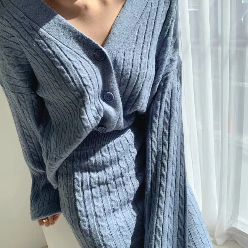 2024 Autumn knit set short knitted cardigan top and slim dress knit two-piece set for women