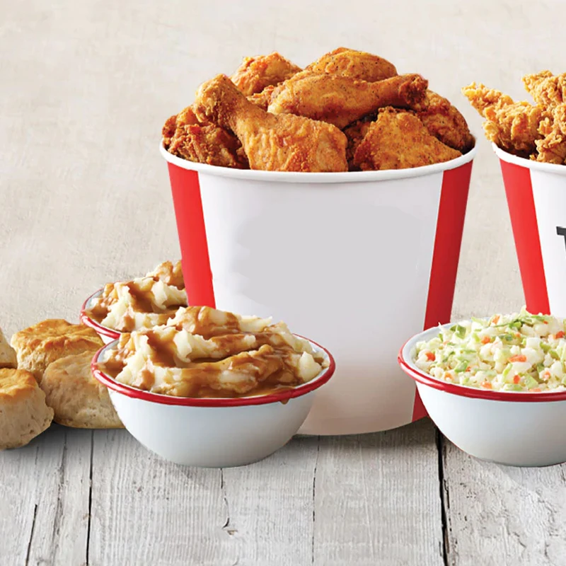 Disposable Flexography printing Custom printed biodegradable restaurant chicken paper bucket takeout bucket 64OZ container