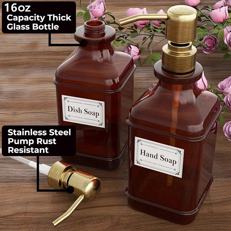 Best Quality Brown Glass Bottle 500ml Soap Dispenser Unique Packaging Liquid Shower Soap Bottles Shower