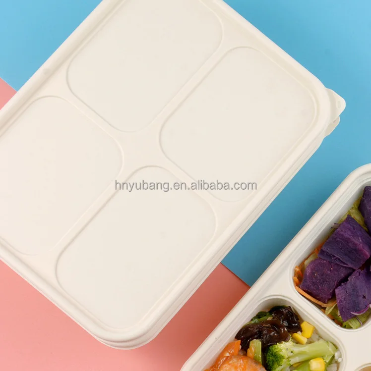 Environmentally Friendly Cornstarch Based 4 Compartment Disposable Lunch Box Rectangle 850ml