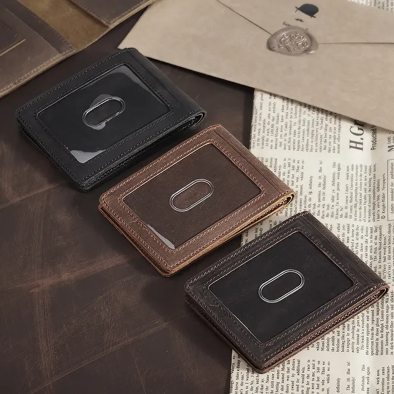 С функцией блокировки RFID мужские кошельки из натуральной кожи, изготовленные на заказ минималистский Тонкий Двойные мужской кошелек из натуральной кожи для мужчин