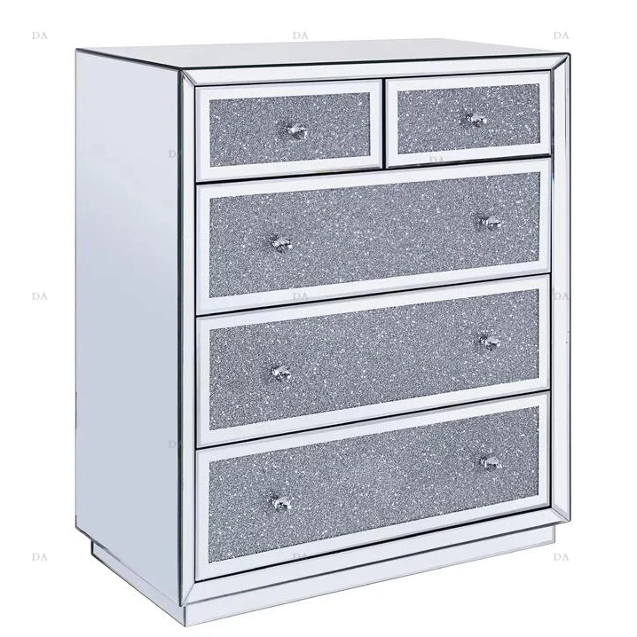 Modern MDF Nightstand home hotel Bedroom Furniture 3 Drawer accent porch table Bedside Table Silver Mirror Nightstand Side Table