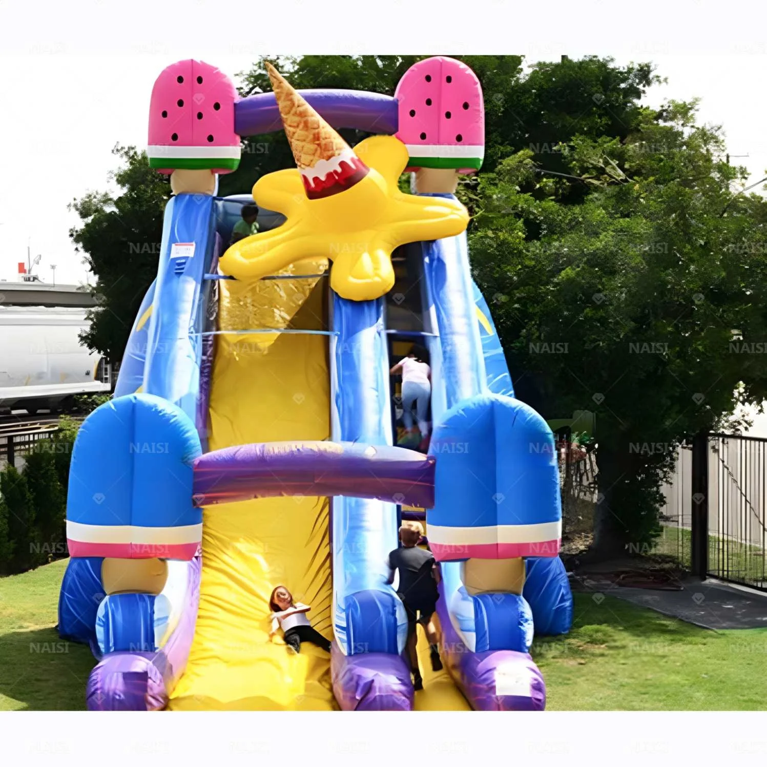 Ice cream inflatable slides tobogan inflable de agua commercial water slide with detachable pool