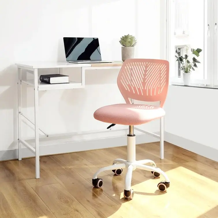 Luxury Good Quality Adjustable Ergonomic Pink Plastic Armless Executive Home Office Chair With Comfortable Cushion