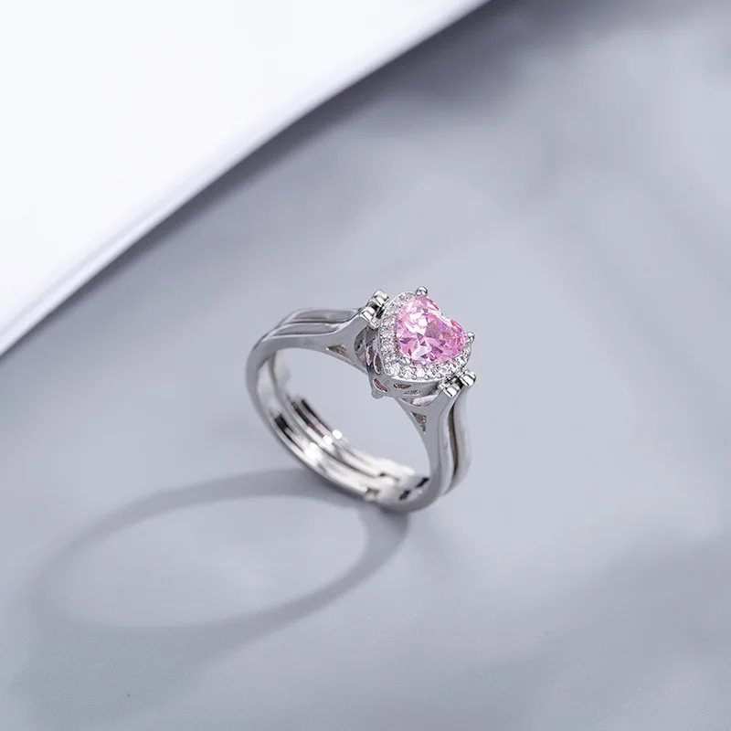 Fashion Jewelry Zircon Rings Flip Engagement Rings Reversible Round Heart Square Diamond Double Stone for Women Trendy Copper