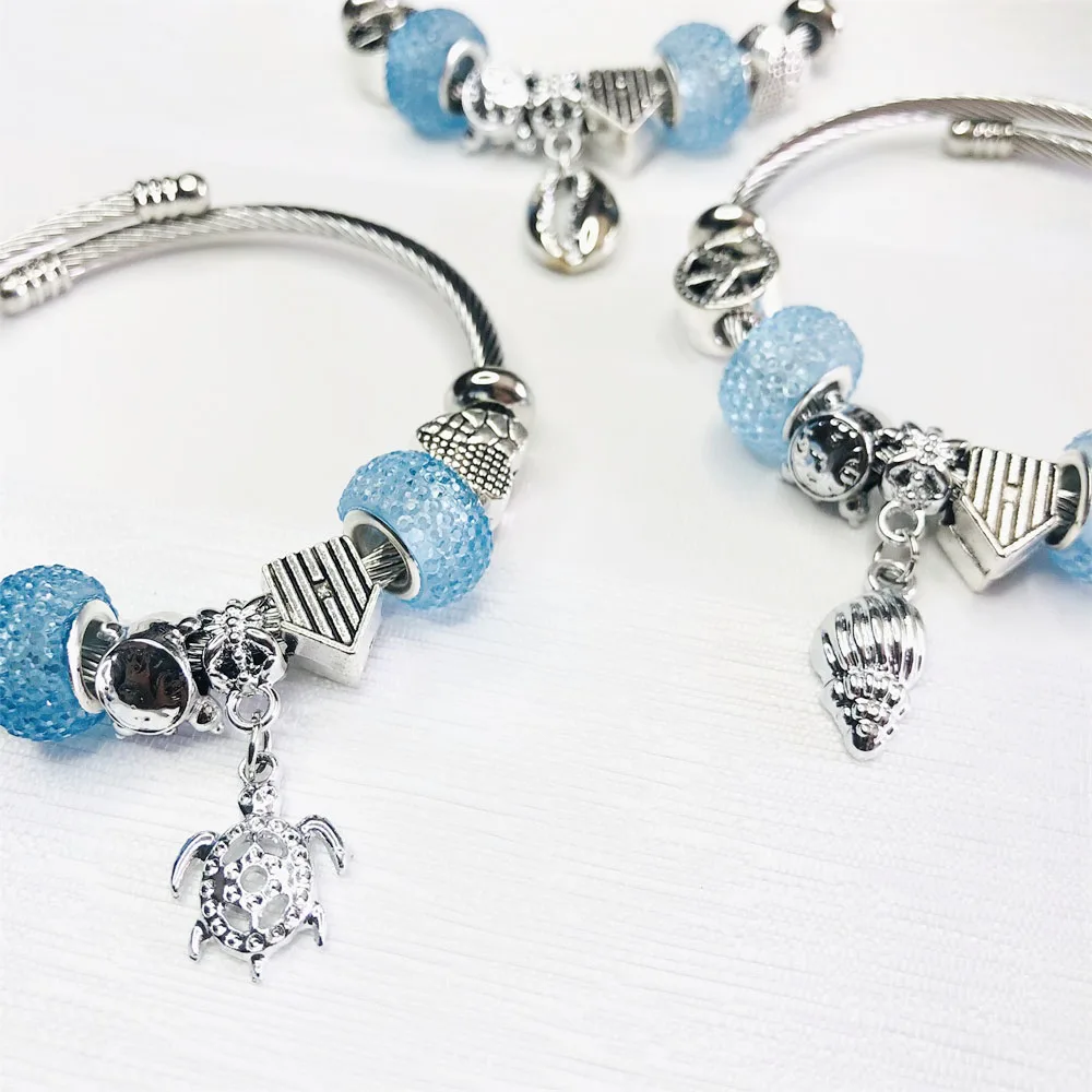 BIG DISCOUNT Sea Turtle Shell conch stainless steel charm bracelet for women gift
