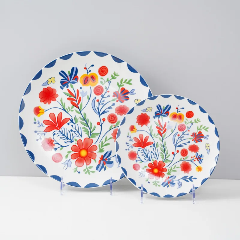 16-piece Tableware suit Small Film Decal Paper Moon Disc Shallow Plate Western Food Household