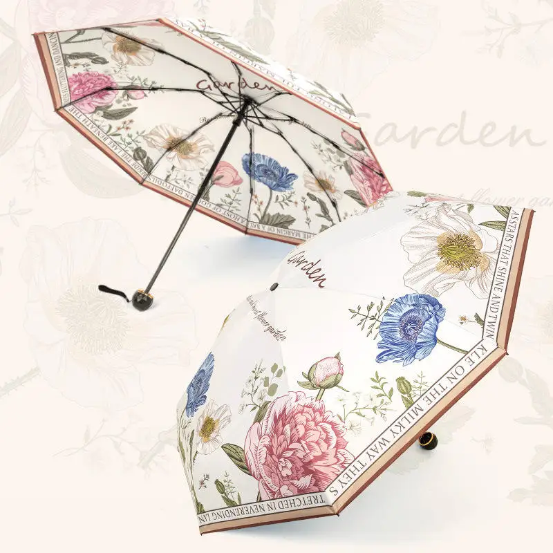 National Three-Fold UV Protection Adult Umbrella Summer Rain Clear Dual Purpose Female Wind-Deflecting Digital Classic Polyester