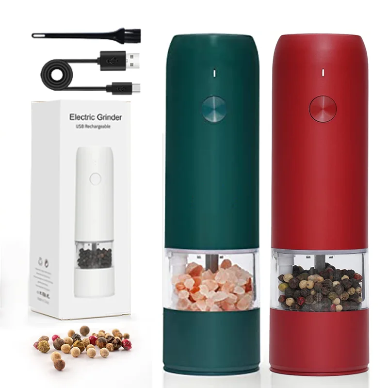 LED Light Adjustable Coarseness Electric Automatic Pepper Mills USB Charging Spice Salt Pepper Grinder Set