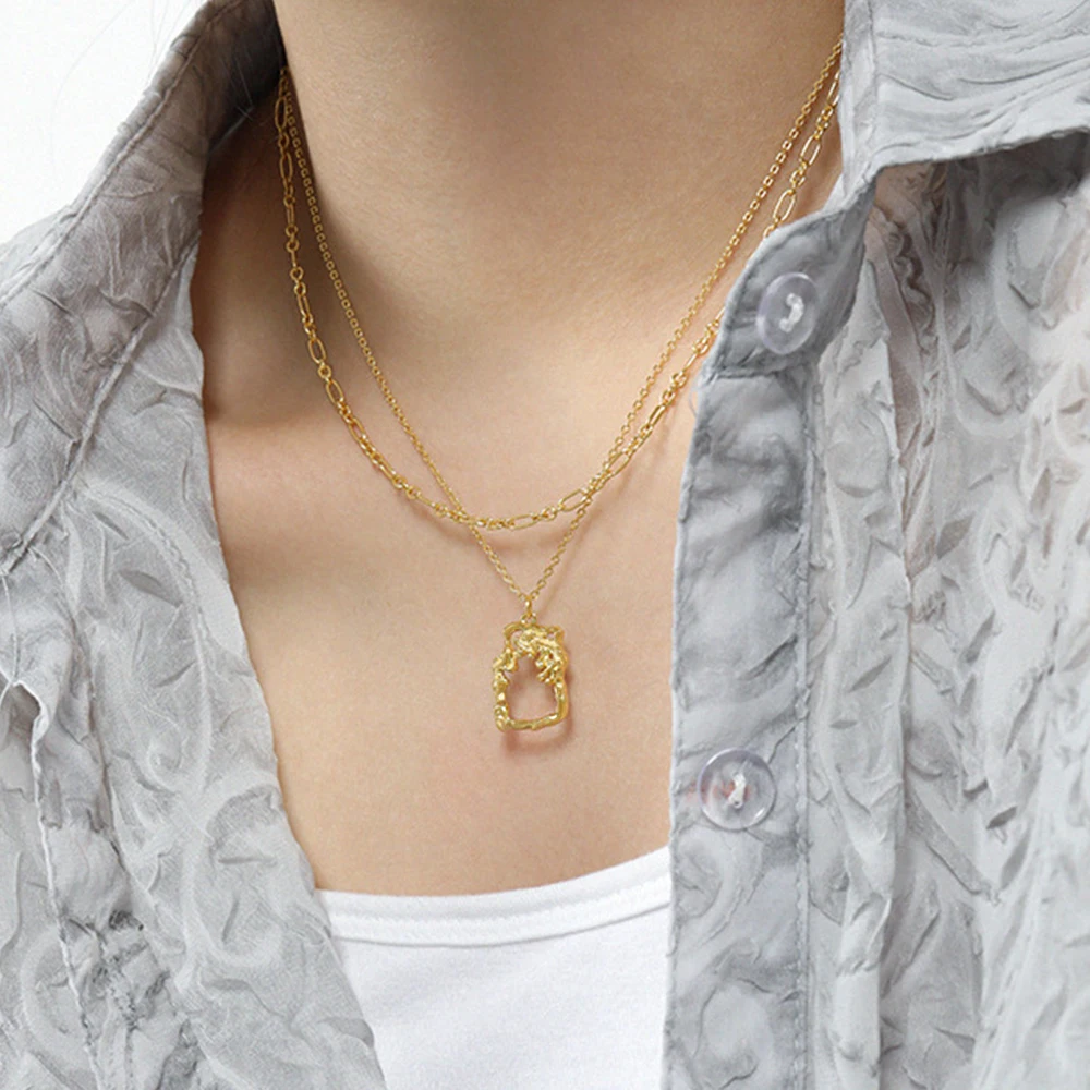 Fashion Jewelry Pendants Irregularly Charms With Chain Sterling Silver 925 18K Gold Plated Jewelry Collares Waterproof Necklace