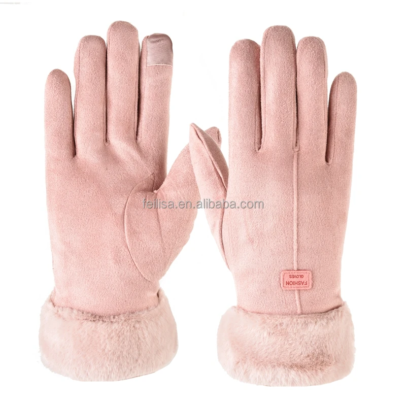 Lady hand gloves cold weather keep warm Suede gloves