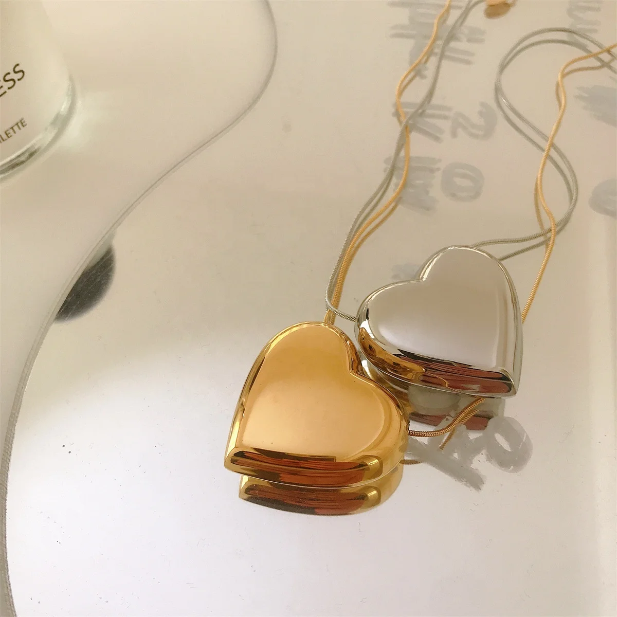 Valentines Day Gift Simple Multi Size 3D PVD 18K Gold Plated Stainless Steel bubble Heart Necklace For Women Girls Party