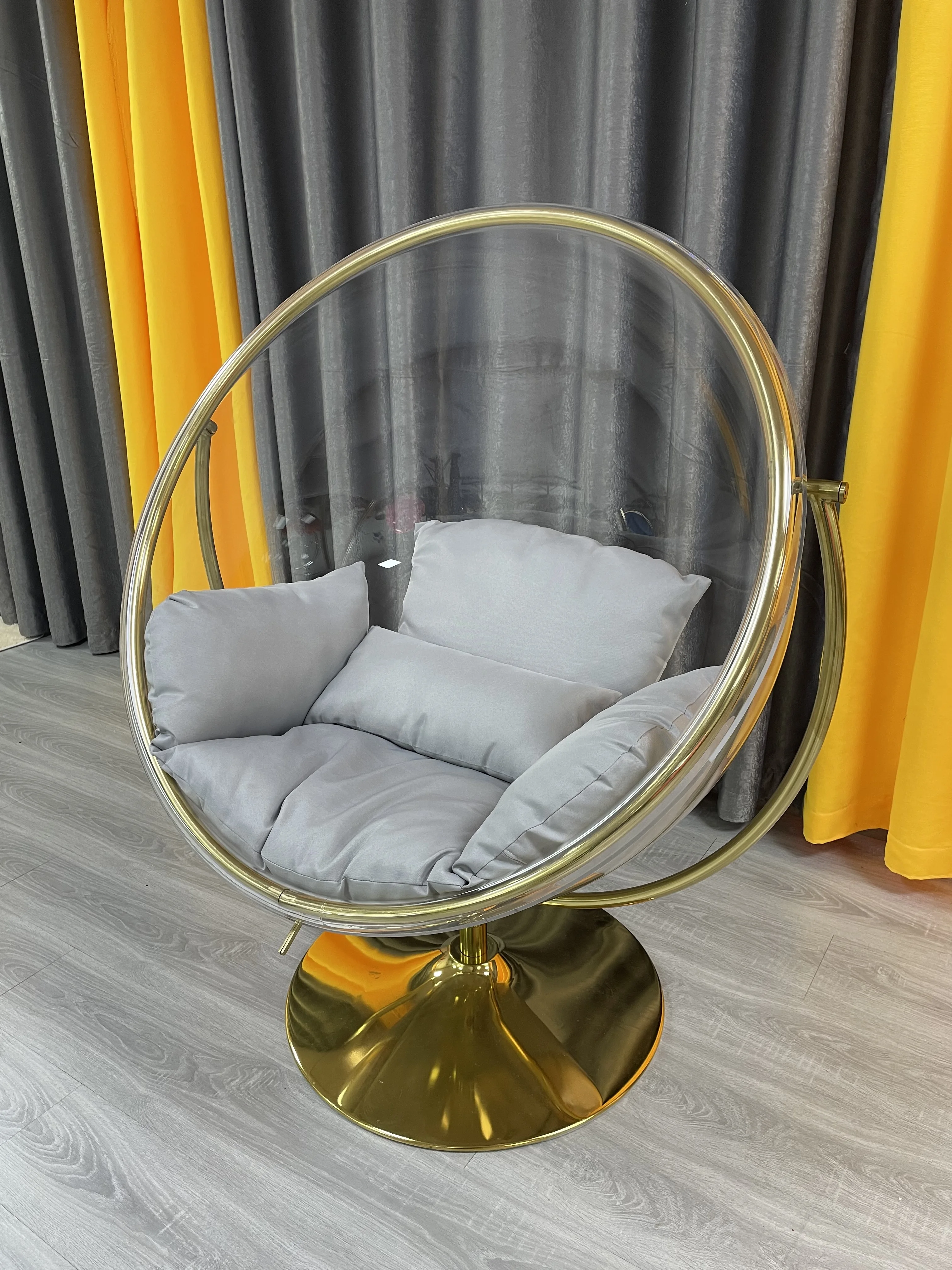 Luxury Gold Acrylic Hanging  Swing chair outdoor Floor Stand  Bubble Chair for living room garden bedroom hotel chair
