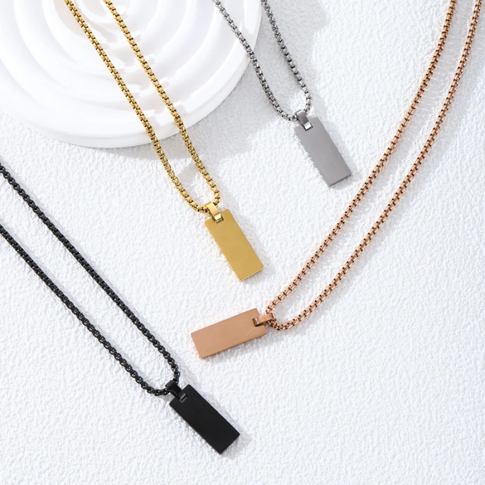 Personalized High Quality Tarnish Free Fashion Jewelry Stainless Steel Rectangle Tags Engraving Logo Custom Pendant Necklace