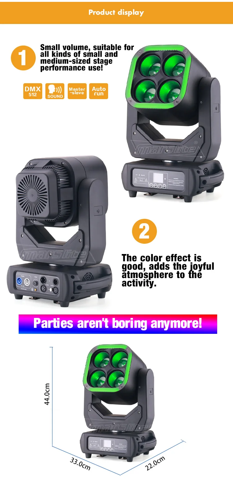 Marslite New Design 4X60W RGBW LED Wash Beam Moving Head Zoom Light Show DMX DJ Club Stage LED Lighting