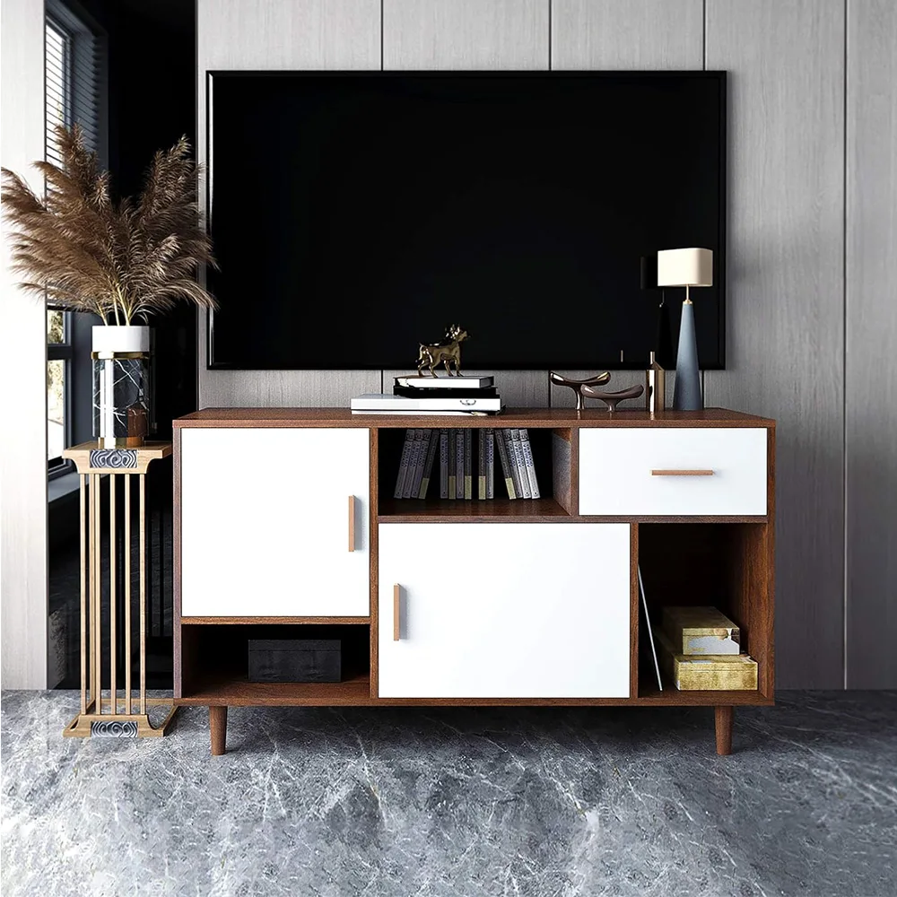 NBHY Modern Media Console TV Cabinet Living Room Wooden TV Stand Cabinet with Storage Shelf and Drawer