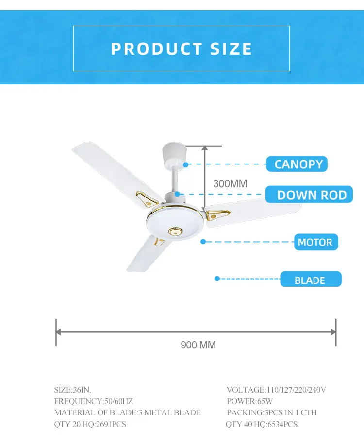 36 inch 900 mm High Speed Ceiling Fan With/Without Decorative Tanzania Zambia Burkina Faso