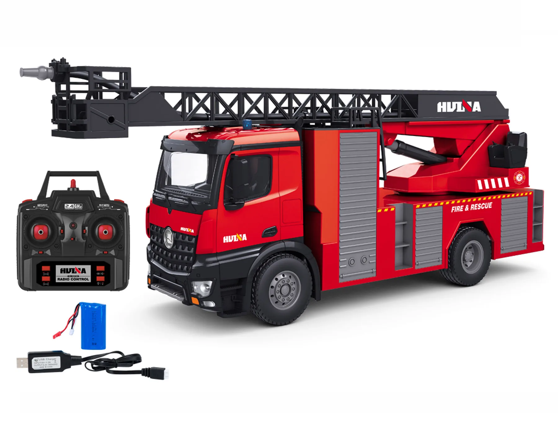 1/14 Huina 1561 Remote Control Sprinkler Fire Truck 22CH 2.4GHz RC Engineering toy with Ladder and Light