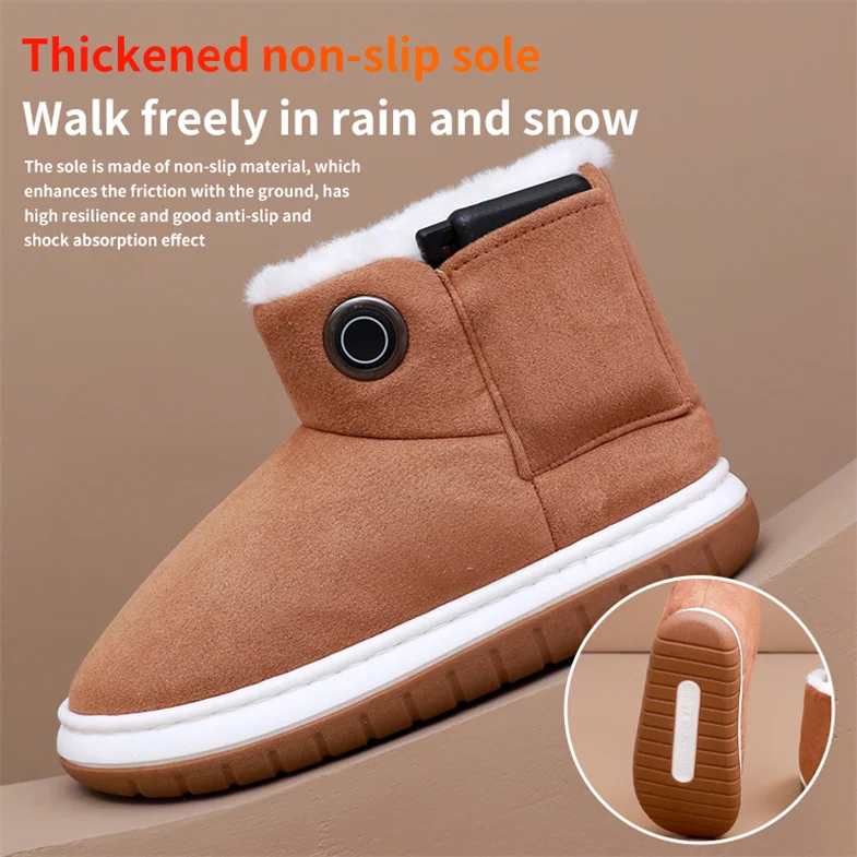 Casual Charging USB Electric Heating Shoes Winter Office Home Heating Boots with Fur Lining for Outdoor Walking and Warm Feet