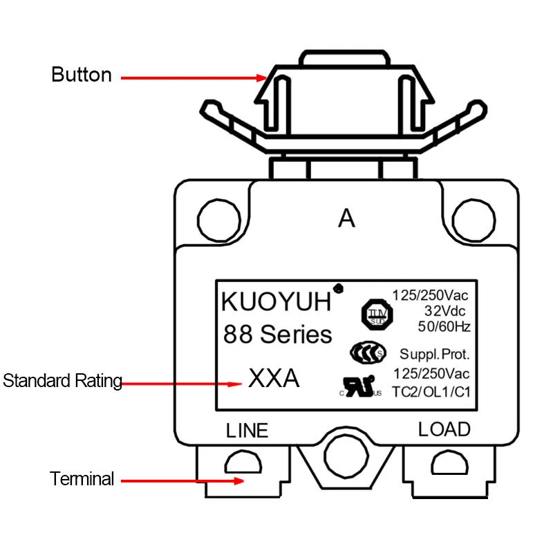 Kuoyuh 88 Series 16A Metal Nut Resettable Thermal Motor Protection Circuit Breaker