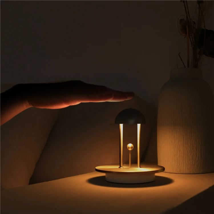 Modern Delicate Matt Nickel Wireless Night Light 2000mAh Battery Gesture Sensor 4 stage Dimming LED Mini Table Lamp