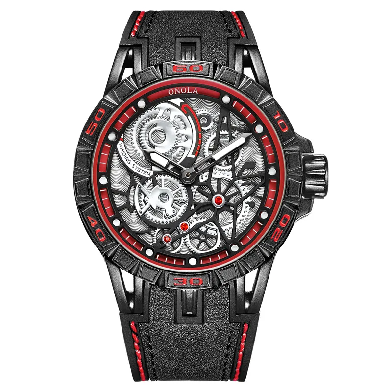 Onola 3807 Mens Skeleton Watch Quartz Analog Watches 2020 New Arrival Male Visibla 3ATM Waterproof Sport Watches Dropshipping