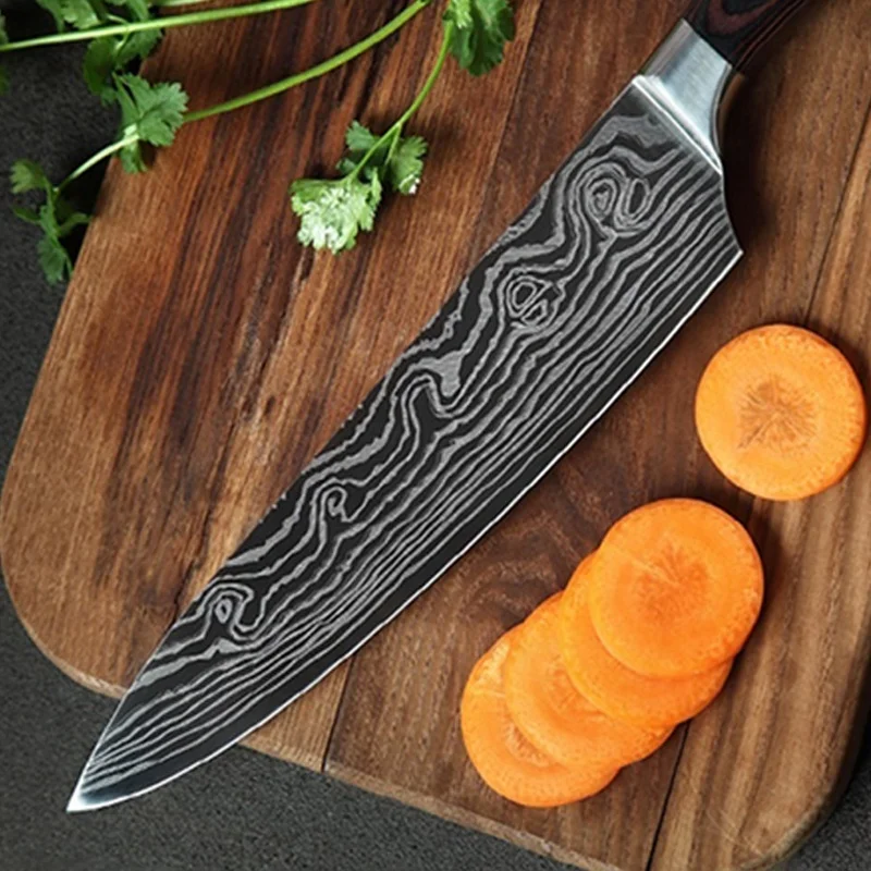 hot sale professional 7Cr17 stainless steel  8 inch damascus pattern kitchen chef knife