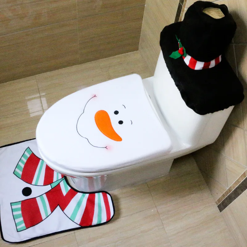 Bathroom Christmas Decoration Three-piece Set Snowman Toilet Cover Pad