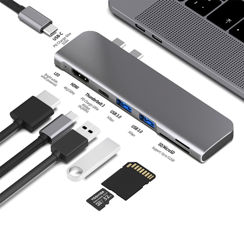 
USB 3.1 Type-C Hub To HDMI Adapter 4K Thunderbolt 3 USB C Hub with Hub 3.0 TF SD Reader Slot PD for MacBook Pro/Air 2018 - 2020 