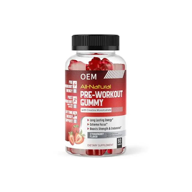 Preworkout Gummy with Caffeine from Green Tea & Juniper Beta Alanine for Pump, Energy Endurance gummies manufacture OEM/ODM