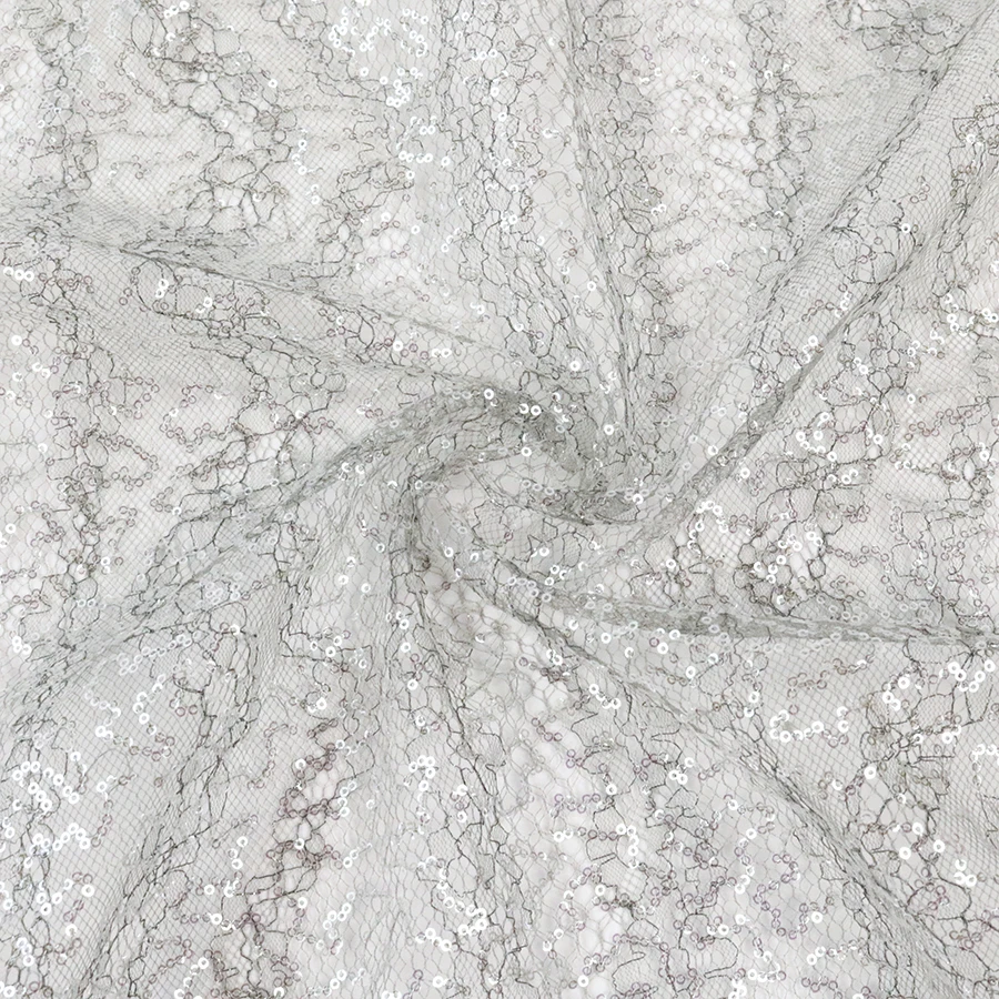 Modern Silver 2mm Transparent Sequin Embroidery Metallic Lace Tulle Fabric Wedding Dresses for Women