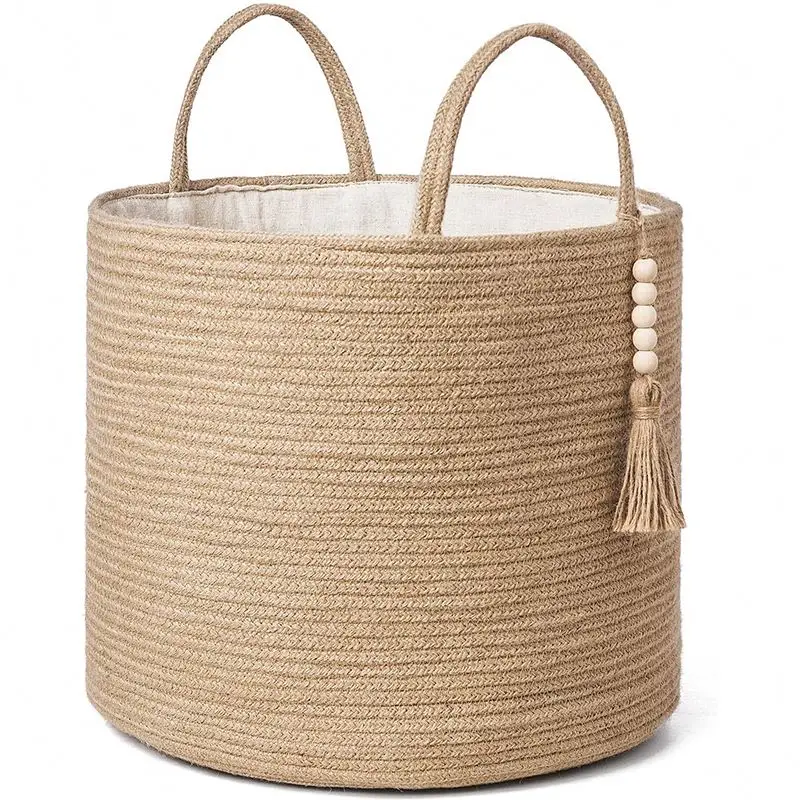 Round woven braided rope seagrass sewing closet storage basket organizer