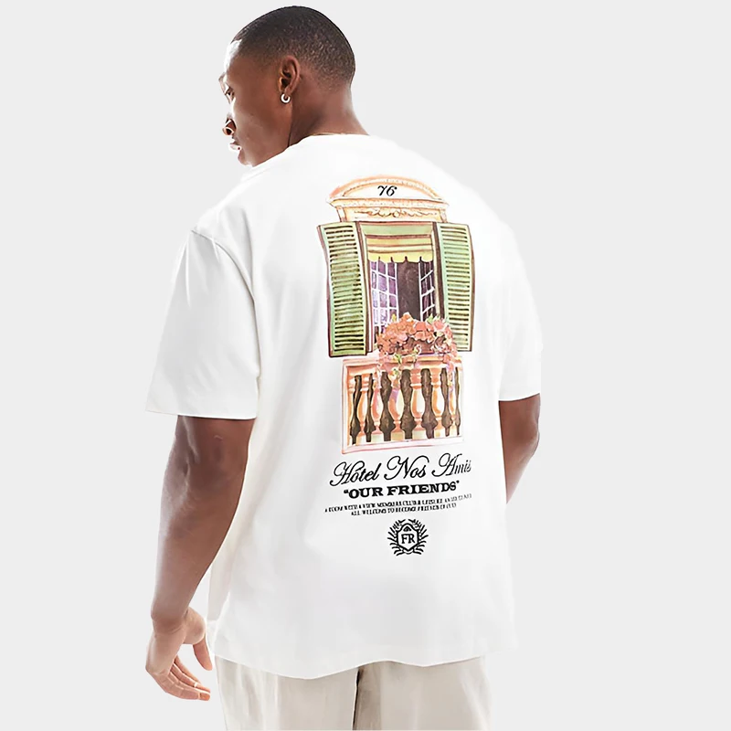 wholesale mens clothing crewneck tops oversized t shirt in White with custom back print  cotton t-shirt