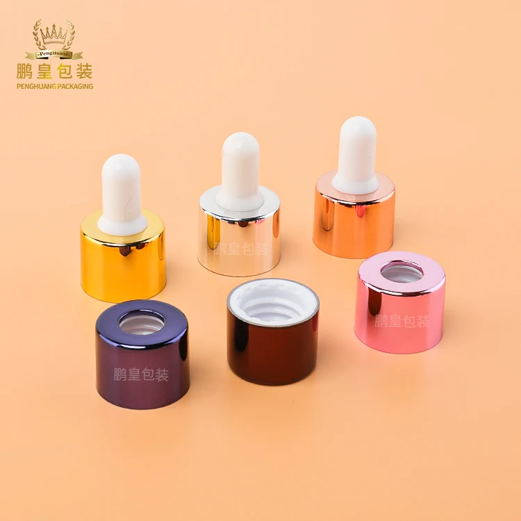 Wholesale bright gold aluminum rubber head dropper 20mm bright silver glass essential oil bottle dropper cap