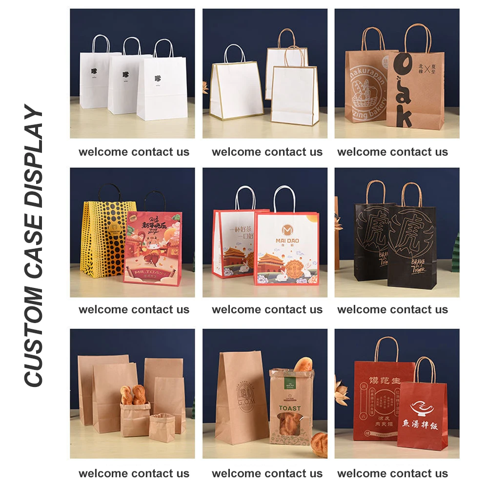 Wholesale Custom Logo Kraft Paper Bag Packaging Brown White Black Promotional Shopping Garment Food Take Away Bags With Handle