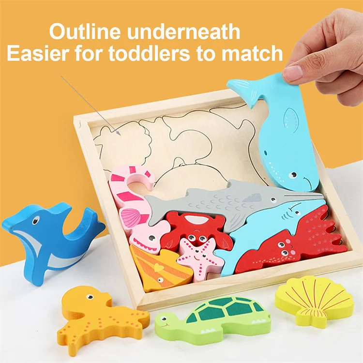 Wooden Animal Wooden Jigsaw Puzzle 3D Puzzle Board Portable Educational Scratch Board Jigsaw Puzzle For Kids