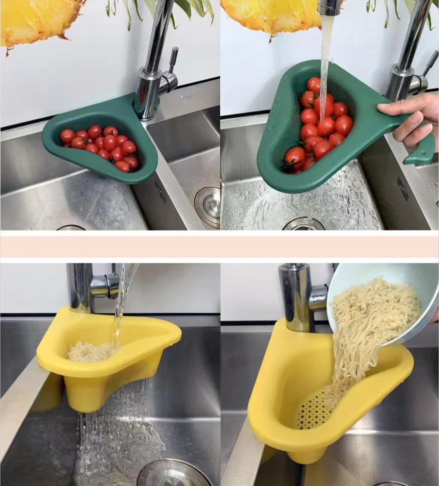2022Hot Sale Swan Drain Basket Sink Multi-functional Hanging Filtering Draining Rack Triangular Sink Strainer Basket For Kitchen